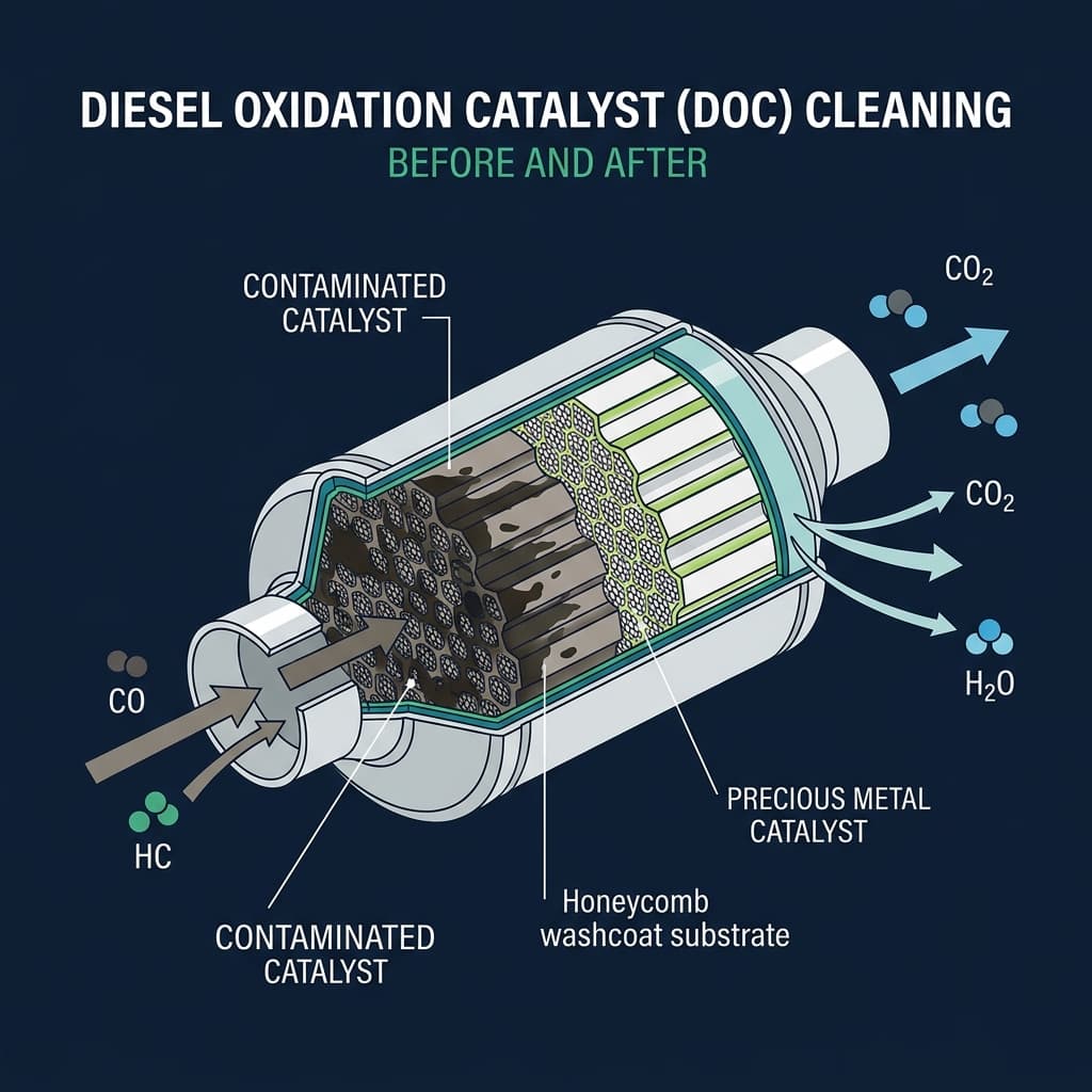 Diesel Oxidation Catalyst (DOC) being professionally cleaned