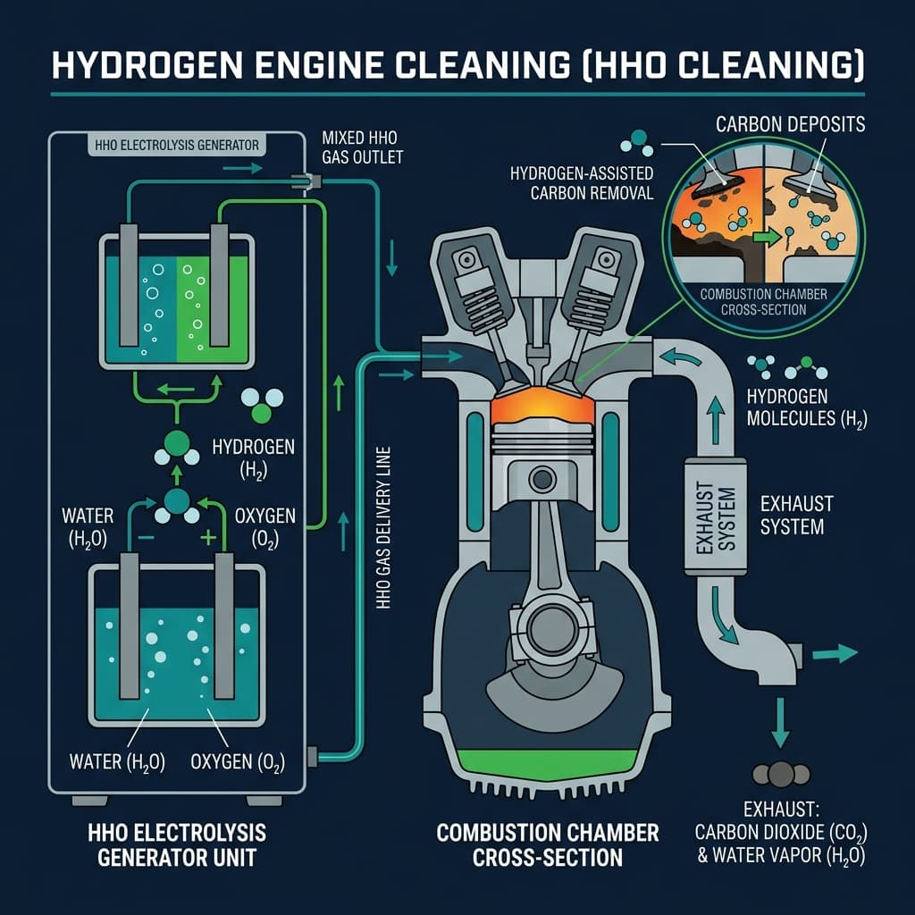Hydrogen engine cleaning equipment connected to a diesel truck